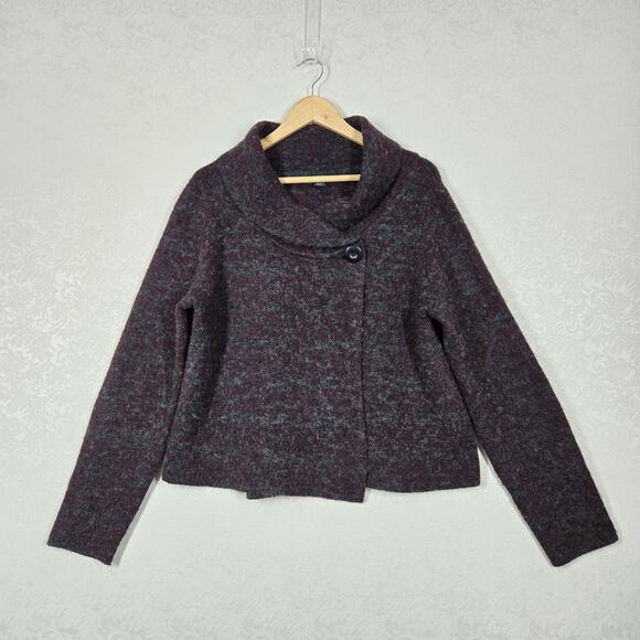 Carole Little Cardigan sz XL Burgandy Gray Heather Chunky One Button - Picture 13 of 13